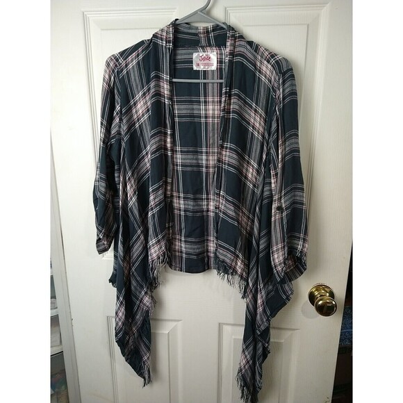 Justice Girls Open Roll Tab Plaid Waterfall Shawl. Size 18 - Picture 1 of 11